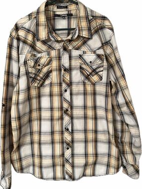 Carbon - Men’s XXL -yellow/black Multicolor Plaid - Long Sleeve Button Up Shirt